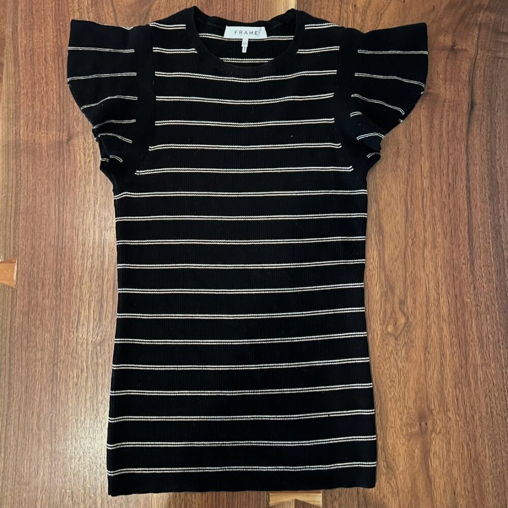 FRAME Black & White Striped Wool Sweater – Size XS/P